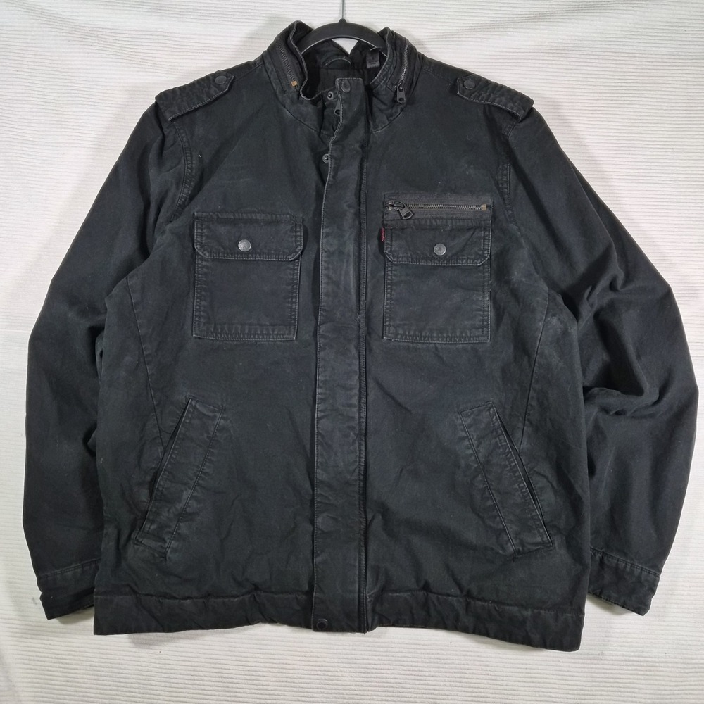 Levi's Mens Large Black Military Utility Field Jacket Quilted Lined Full Zip